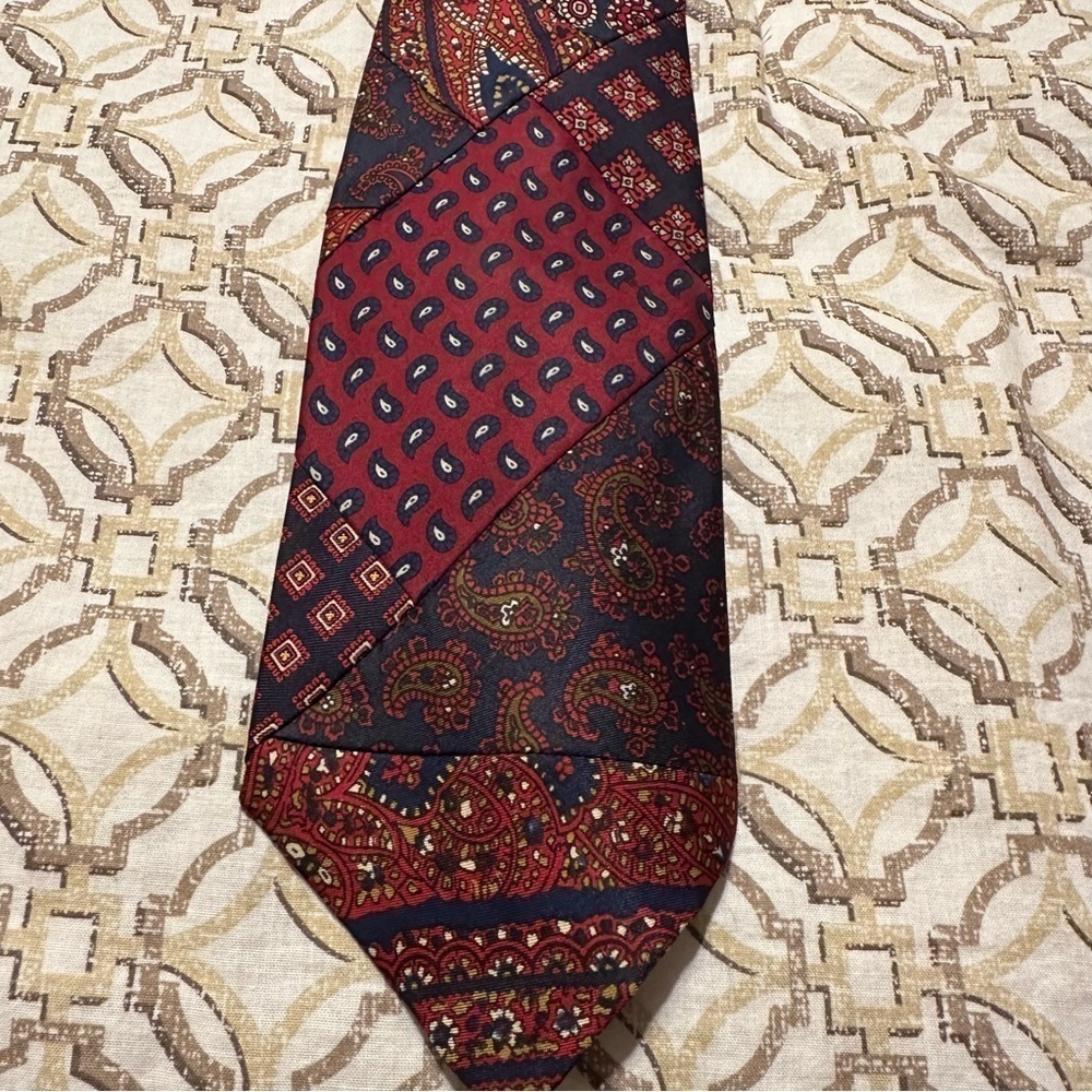 Robert Talbott Patchwork Red & Blue Tie Long & Wi… - image 5